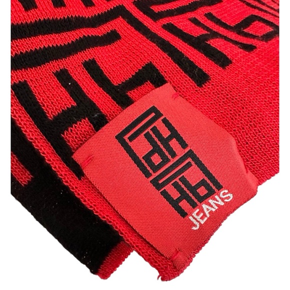 Pedro del Hierro Jeans Red & Black Logo Wool Scarf-Reversible - Picture 5 of 7